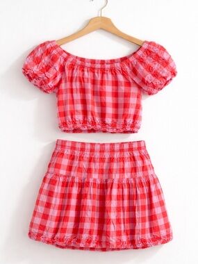 Epic Threads Pink and Red Gingham Two-Piece Set